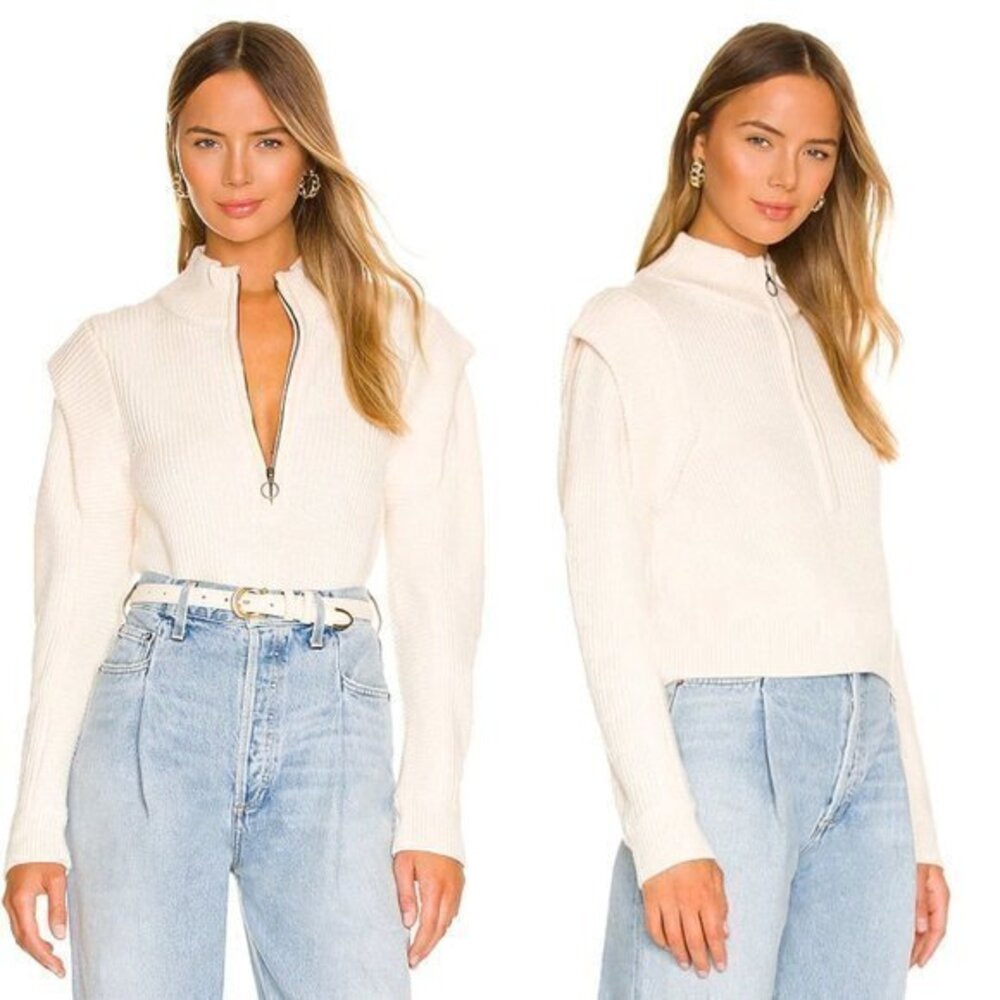 L'Academie Nonna Half Zip Sweater in Ivory